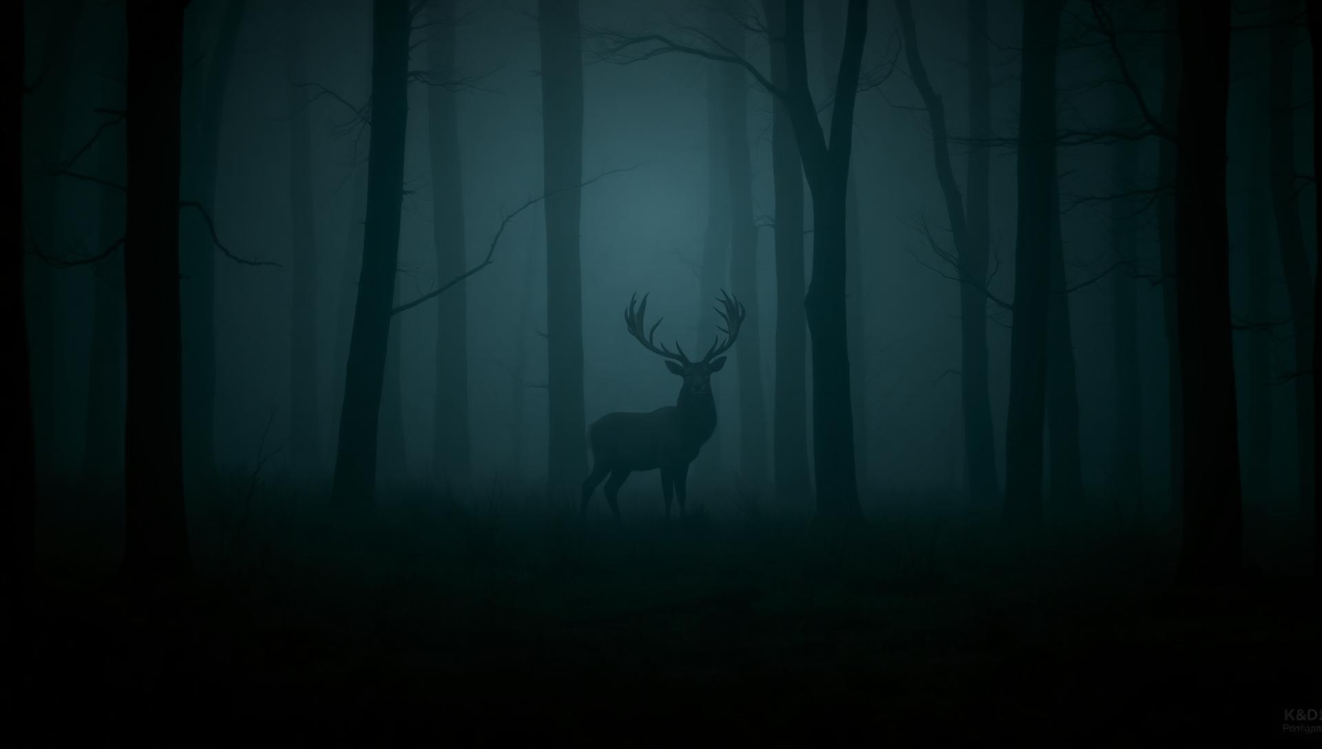 Hirsch im nebligen Wald – EDELHIRSCH, Horn und Holz